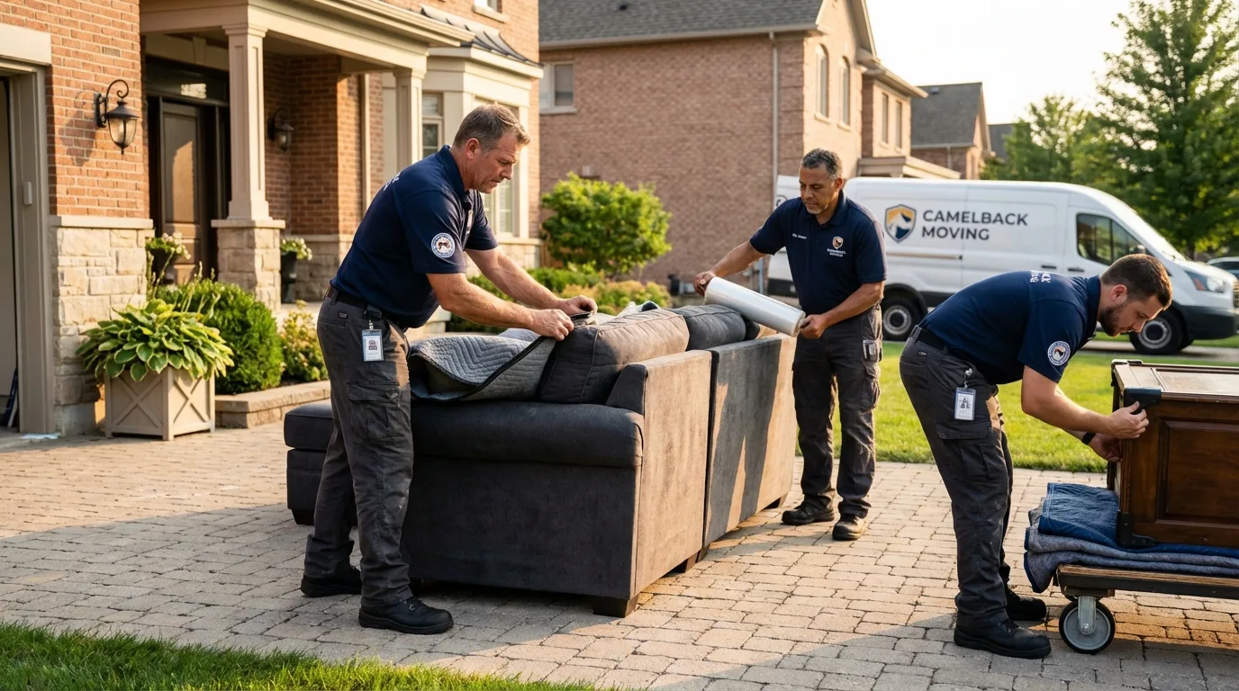Large estate moving crew wrapping furniture in Liberty Lake, WA